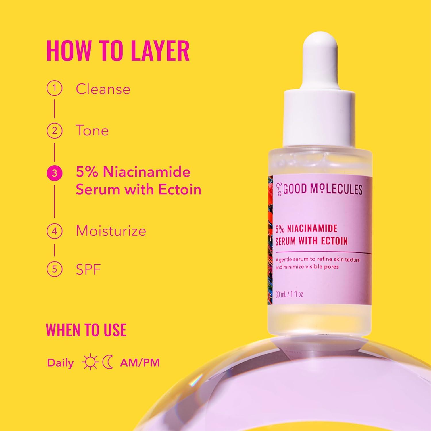 imageGood Molecules 5 Niacinamide Serum With Ectoin Ultra Hydrating Serum to Target Enlarged Pores and Acne Moisturizing Pore Minimizer for Face Skin Care