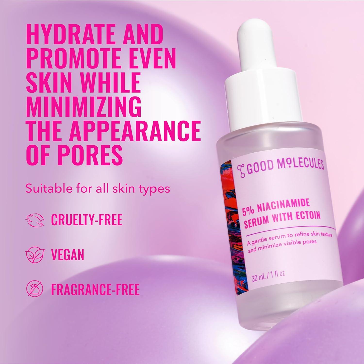 imageGood Molecules 5 Niacinamide Serum With Ectoin Ultra Hydrating Serum to Target Enlarged Pores and Acne Moisturizing Pore Minimizer for Face Skin Care