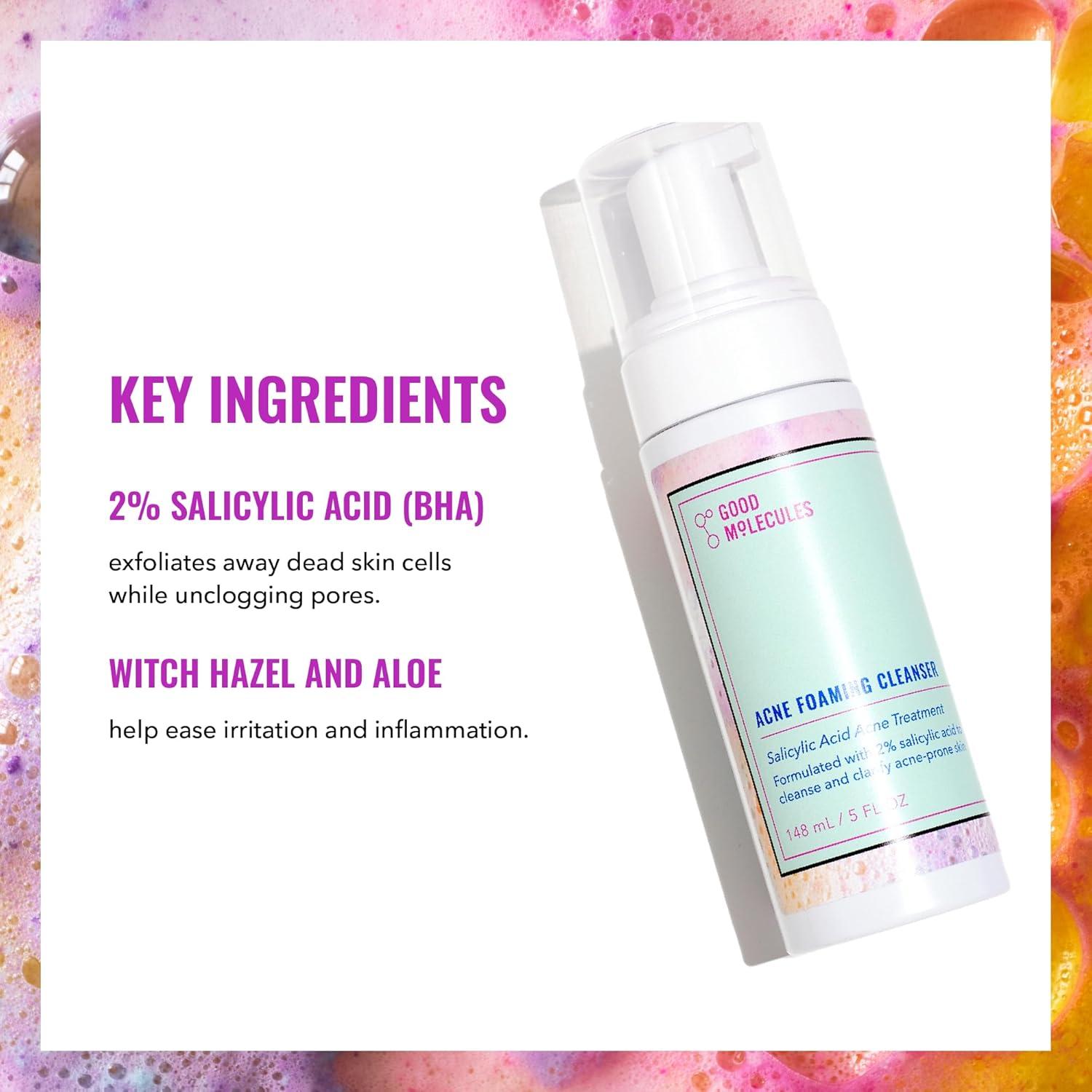 imageGood Molecules Acne Foaming Cleanser 2 Salicylic Acid Foam Cleanser Gentle Acne Face Wash with Alcohol Free Witch Hazel and Aloe Skin Care for Face