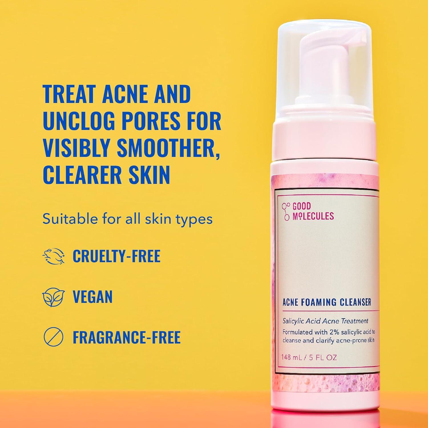 imageGood Molecules Acne Foaming Cleanser 2 Salicylic Acid Foam Cleanser Gentle Acne Face Wash with Alcohol Free Witch Hazel and Aloe Skin Care for Face