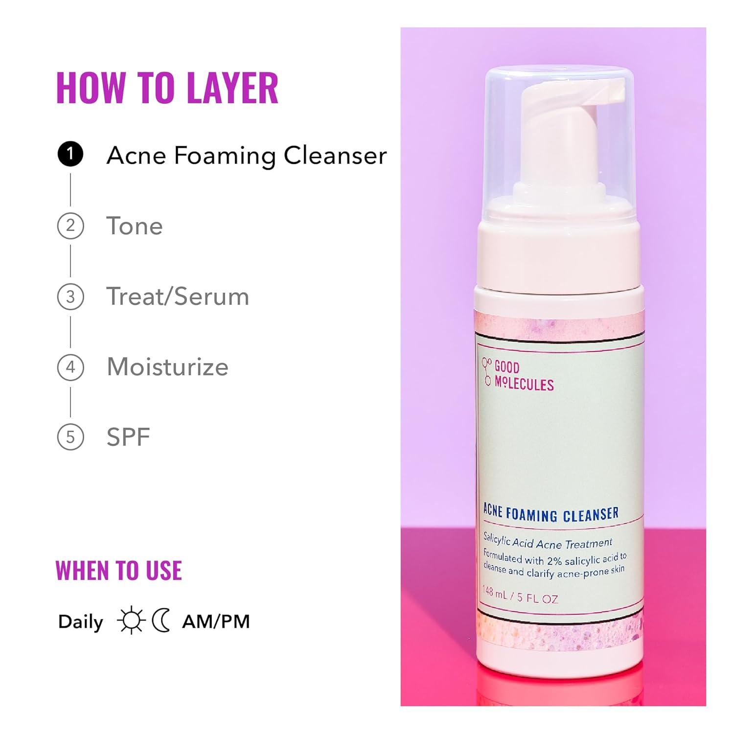 imageGood Molecules Acne Foaming Cleanser 2 Salicylic Acid Foam Cleanser Gentle Acne Face Wash with Alcohol Free Witch Hazel and Aloe Skin Care for Face