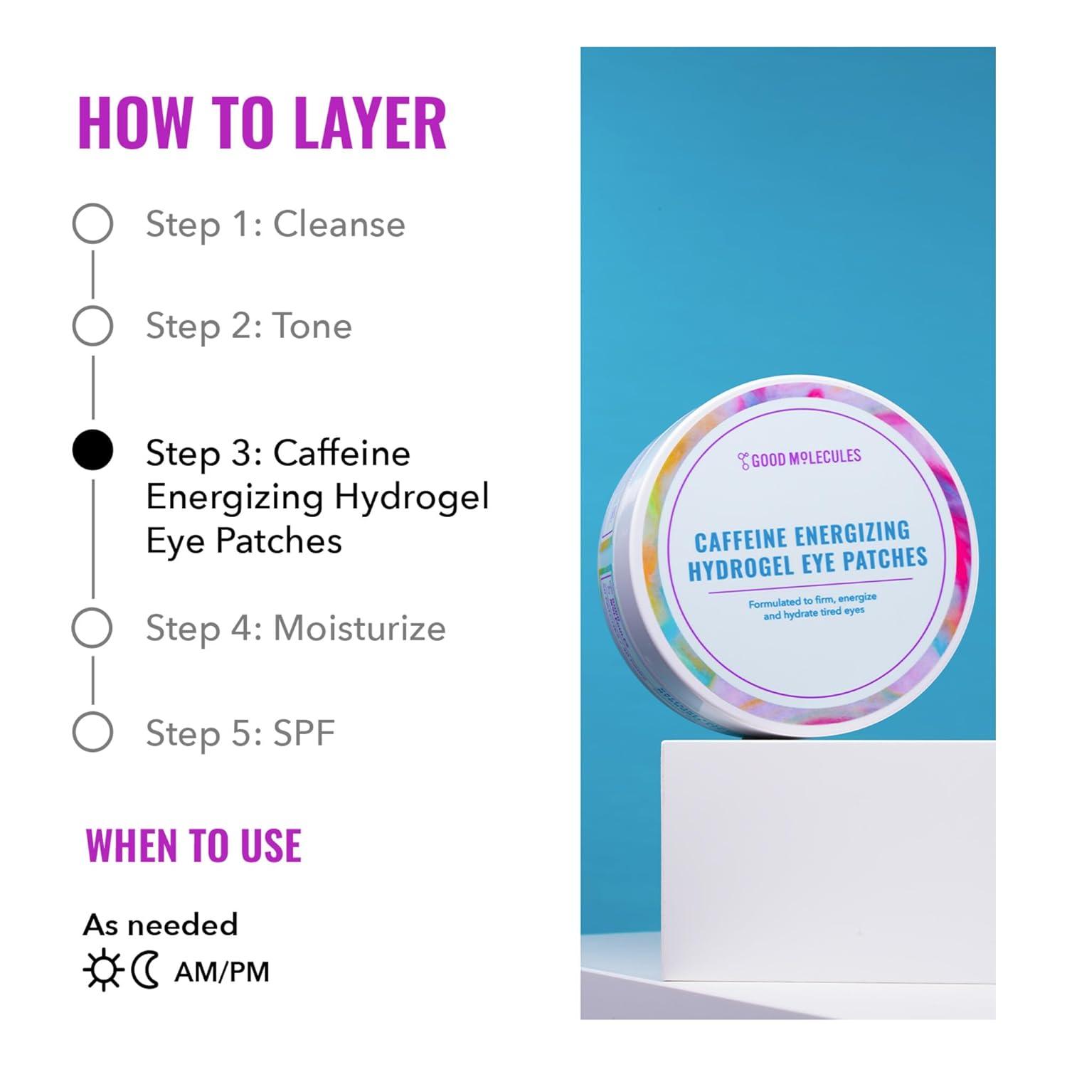 imageGood Molecules Caffeine Energizing Hydrogel Eye Patches Eye Mask with Hyaluronic Acid Hydrate and Reduce Puffiness Pack of 30 Skincare for Face