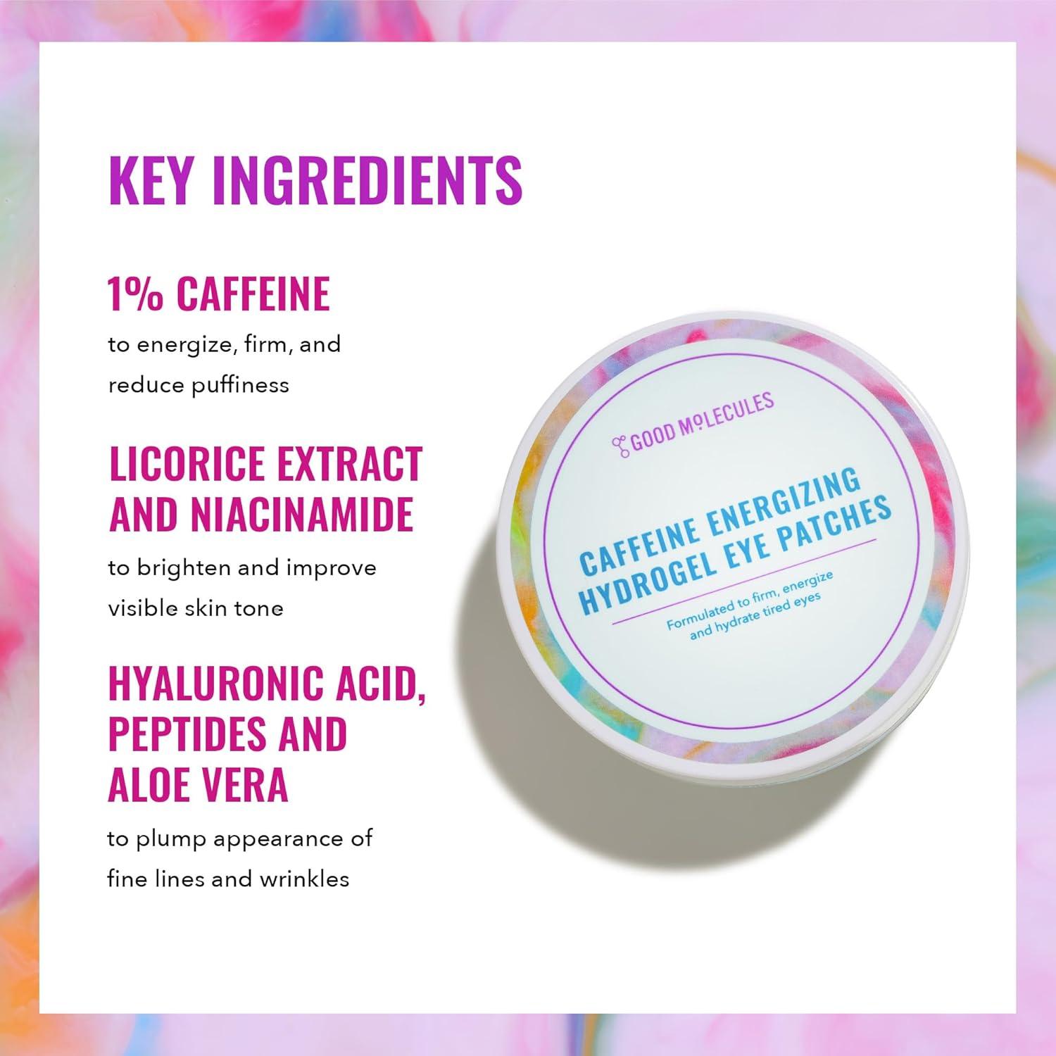 imageGood Molecules Caffeine Energizing Hydrogel Eye Patches Eye Mask with Hyaluronic Acid Hydrate and Reduce Puffiness Pack of 30 Skincare for Face