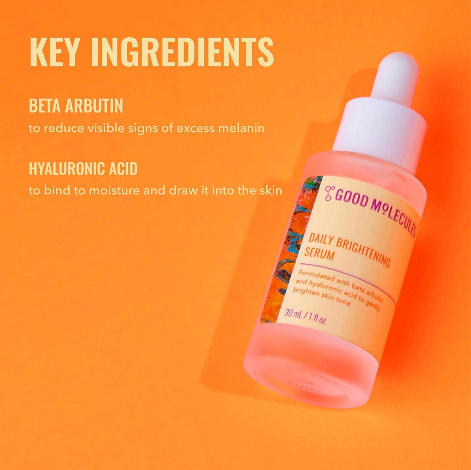 imageGood Molecules Daily Brightening Serum with Beta Arbutin 3 ampamp Hyaluronic Acid Brightening Serum for Dark Spots ampamp Uneven Tone Face Skincare 1 fl oz 30 ml1 Fl Oz Pack of 1