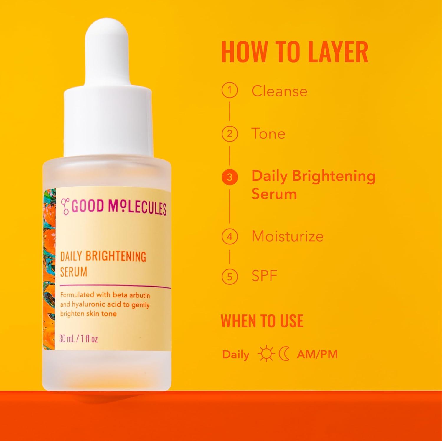 imageGood Molecules Daily Brightening Serum with Beta Arbutin 3 ampamp Hyaluronic Acid Brightening Serum for Dark Spots ampamp Uneven Tone Face Skincare 1 fl oz 30 ml1 Fl Oz Pack of 1