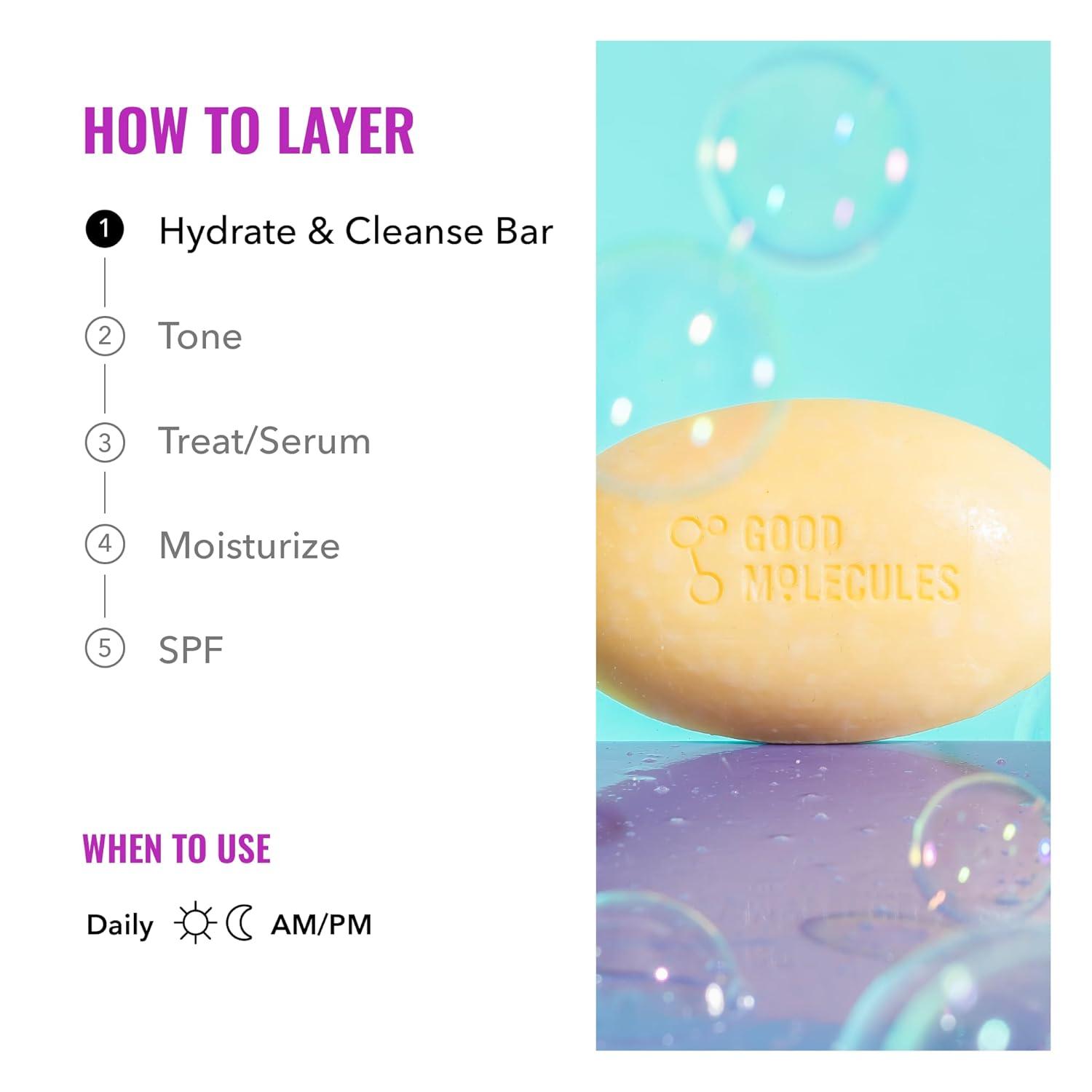 imageGood Molecules Hydrate and Cleanse Bar Soap Free Bar with Shea Butter and Macadamia Seed Oil for Ultra Hydrating Body and Face Moisturizer Skin Care