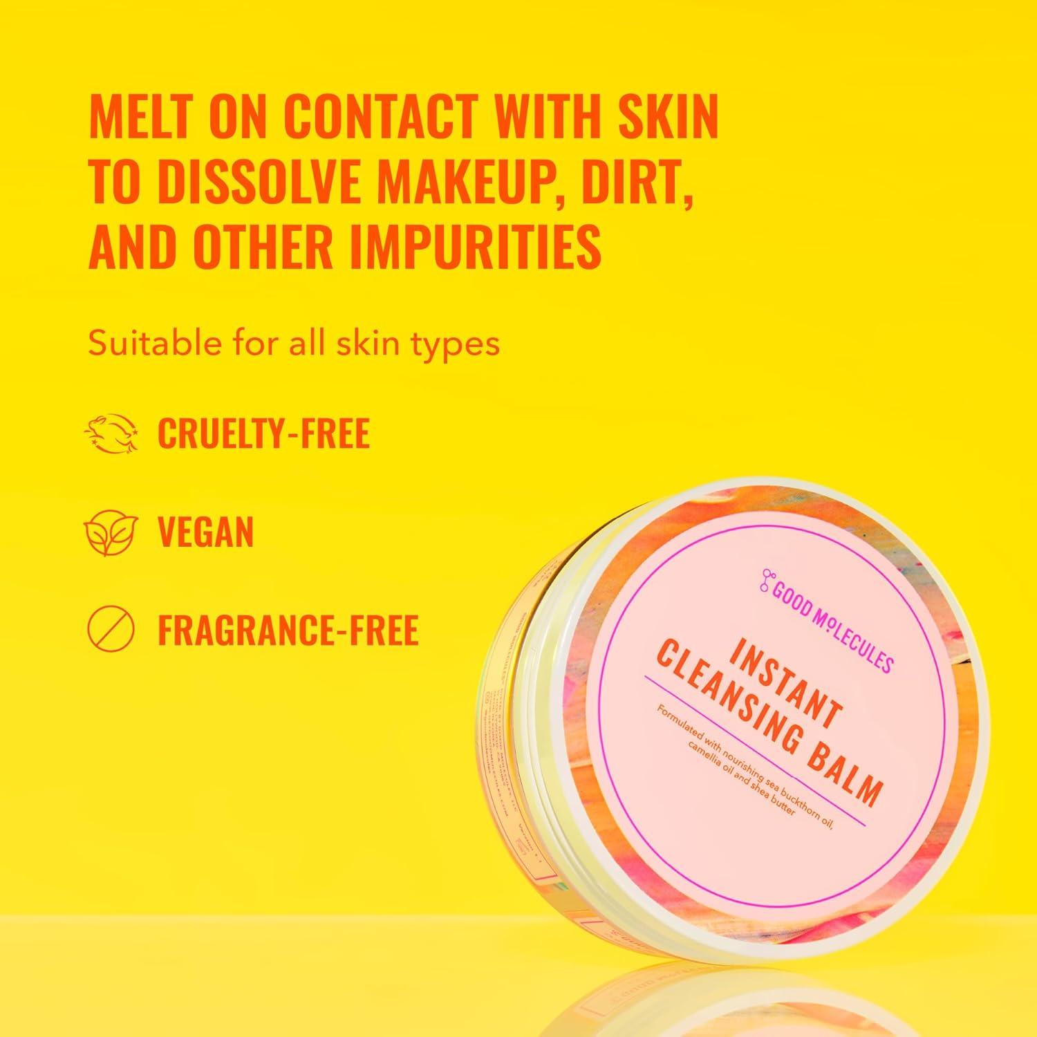 imageGood Molecules Instant Cleansing Balm Face Cleanser and Makeup Remover with Shea Butter and Sea Buckthorn to Hydrate Skin Care for Face and EyesUnscented