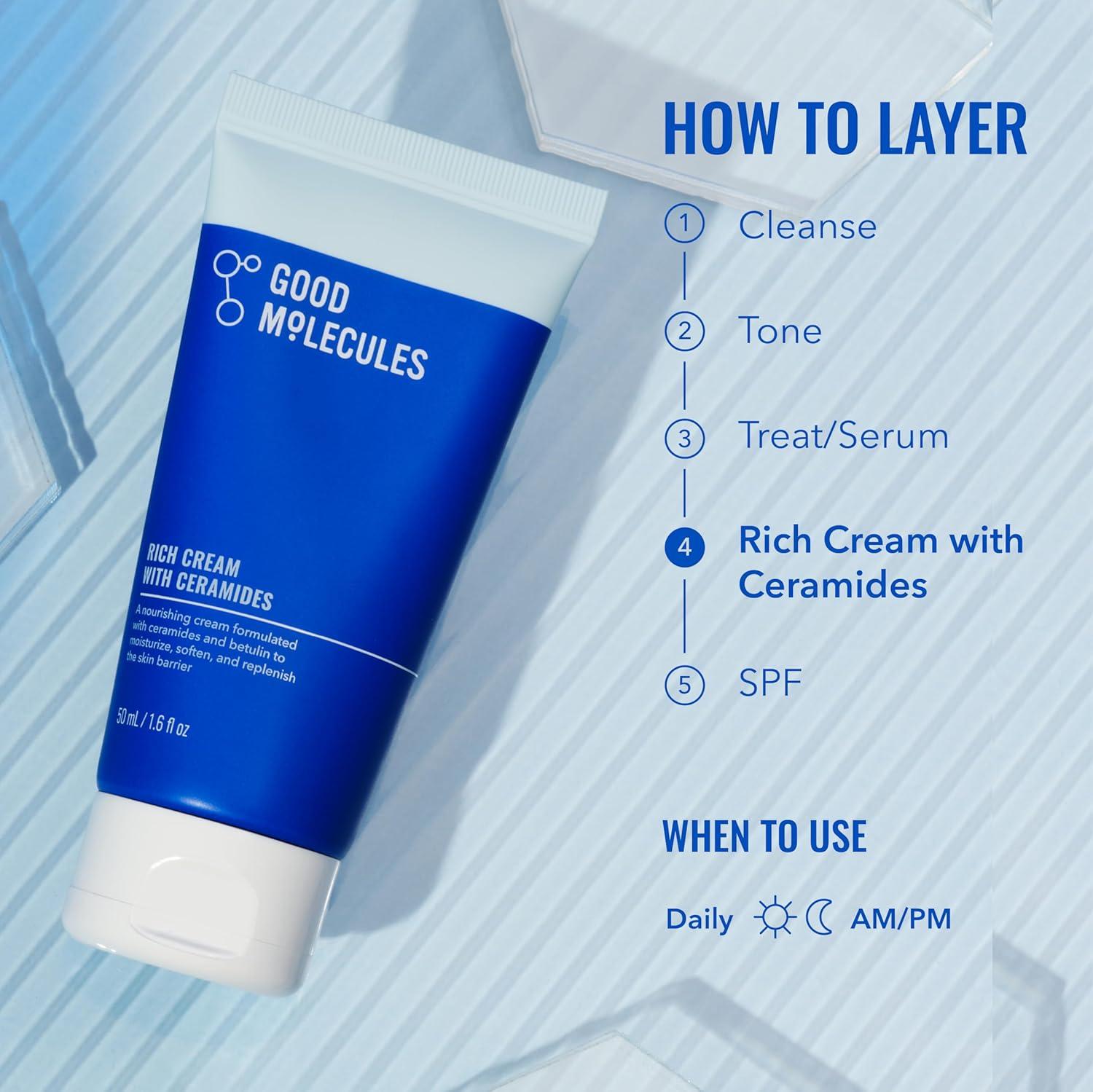 imageGood Molecules Rich Cream with Ceramides 50 ml 16 oz Daily Facial Moisturizer for Dry Skin Redness Face Lotion with Betulin Soothe Plump Hydrate Moisturize Antiaging Skin Care