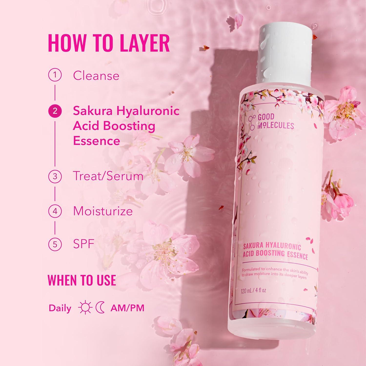 imageGood Molecules Sakura Hyaluronic Acid Boosting Essence Ultra Hydrating Facial Moisturizer Skincare for Hydration Tightening Anti Aging Instant Glow Skin Care for Face