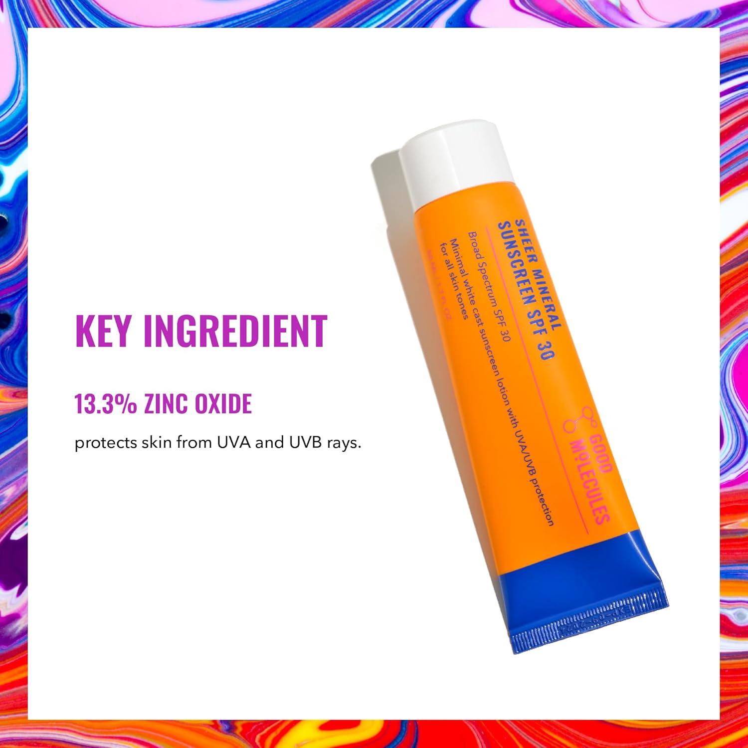 imageGood Molecules Sheer Mineral Sunscreen SPF 30 Minimal White Cast Zinc Oxide Sunscreen For Face Hydrating Hyaluronic Acid UVAUVB Protection ReefSafe