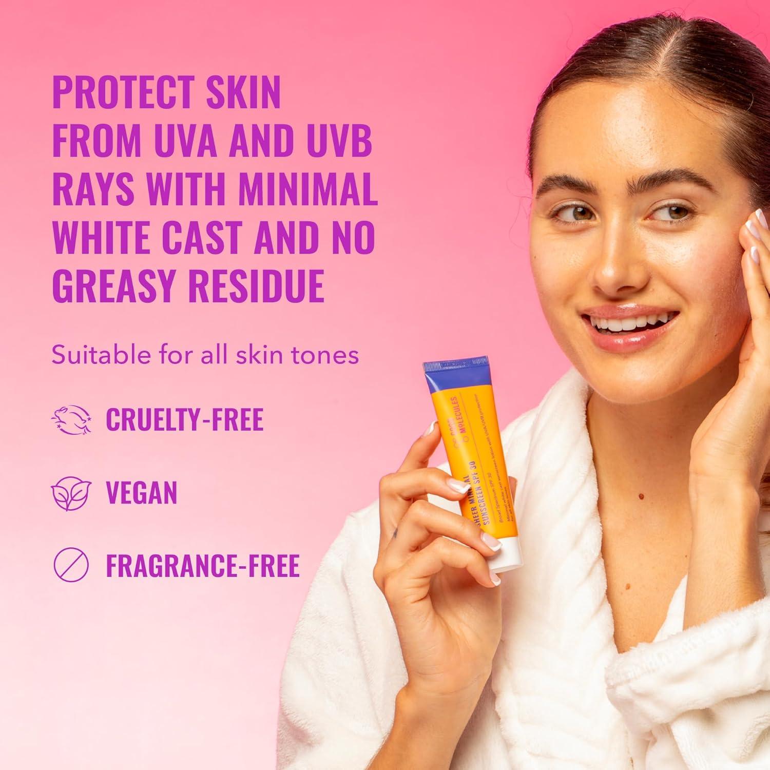 imageGood Molecules Sheer Mineral Sunscreen SPF 30 Minimal White Cast Zinc Oxide Sunscreen For Face Hydrating Hyaluronic Acid UVAUVB Protection ReefSafe