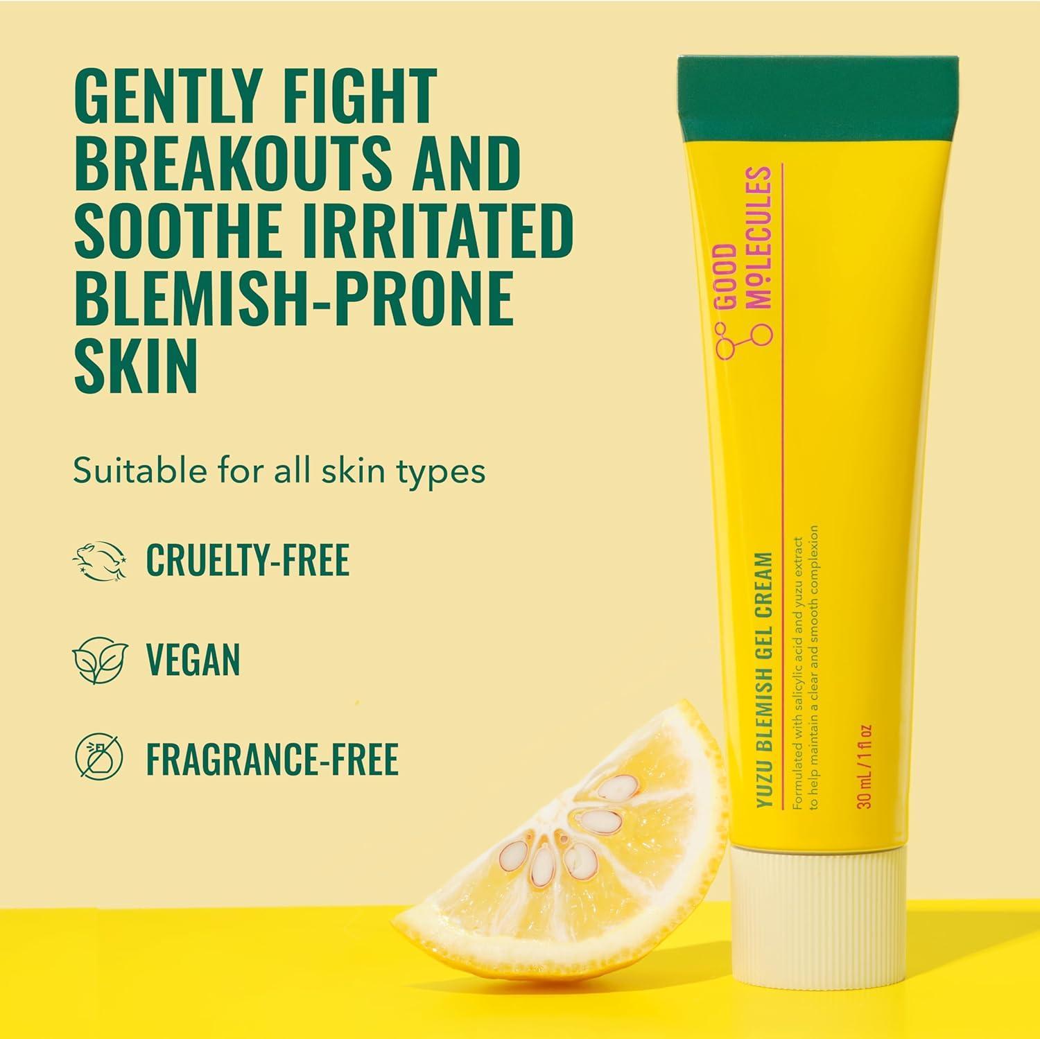 imageGood Molecules Yuzu Blemish Gel Cream Lightweight Gel Moisturizer with Salicylic Acid BHA and Natural Extracts to Target Acne Even Skin Tone and Texture Skin Care for Face