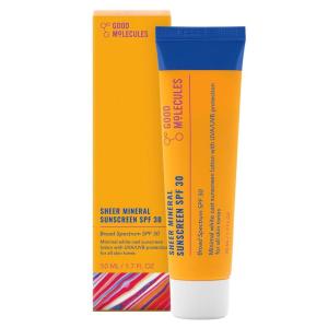 Good Molecules Sheer Mineral Sunscreen SPF 30 – Minimal White Cast Zinc Oxide Sunscreen For Face – Hydrating Hyaluronic Acid, UVA/UVB Protection, Reef-Safe
