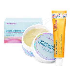 Energizing Eye Care Set with Caffeine Hydrogel Eye Patches and Yerba Mate Wake Up Eye Gel, 30 Patches and 15ml Gel, Hydrating Under-Eye Treatment