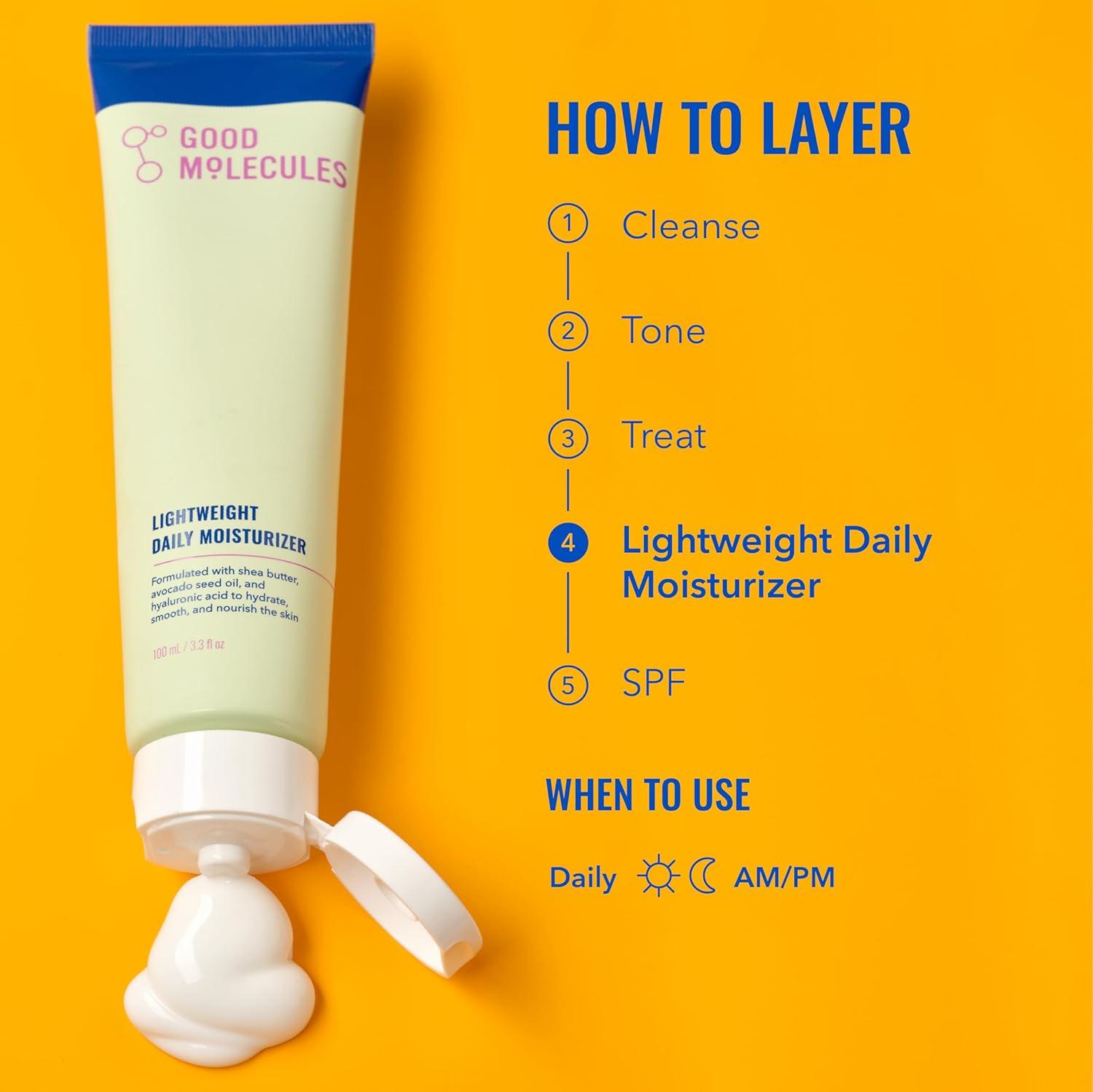 image:imageGood Molecules Lightweight Daily Moisturizer Face Cream Pack 3 100 ml 338 fl oz Each NonGreasy Facial Moisturizer Face Lotion with Shea Butter amp Hyaluronic Acid34 Fl Oz Pack of 1